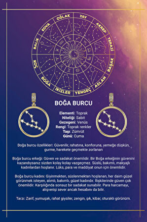 14 Ayar Altın Boğa Burcu Kolye Ucu Burç Yıldız Haritası
