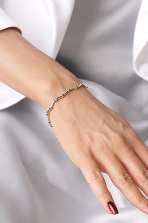 14 Ayar Altın Safir Taşlı Modern Zikzak Bileklik