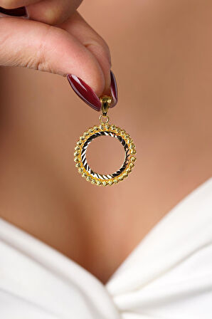 14 Ayar Altın Dorikalı Çeyrek Altın Çerçevesi Kolye Ucu