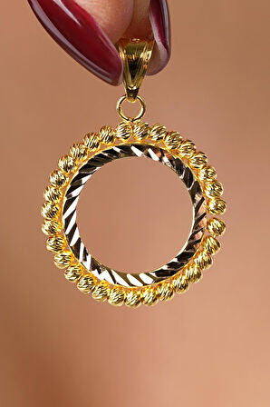 14 Ayar Altın Dorikalı Çeyrek Altın Çerçevesi Kolye Ucu