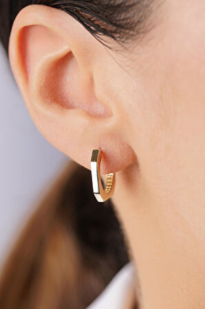 14 Ayar Altın Köşeli Mini Dörtgen Küpe