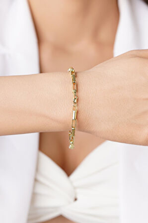 14 Ayar Altın Oval Ataç Zincir Bileklik