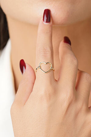 14 Ayar Altın Kalp Motifli Yüzük