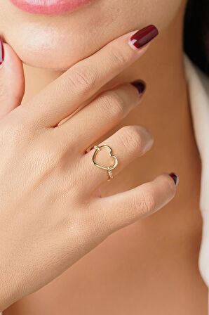 14 Ayar Altın Kalp Motifli Yüzük