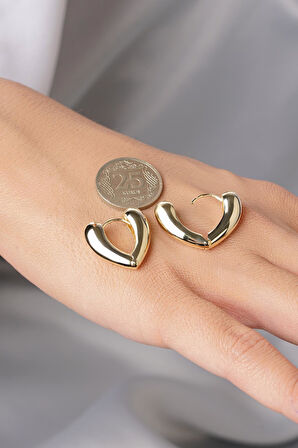 14 Ayar Altın Kalp Motifli Damla Küpe