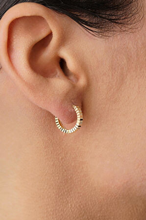 14 Ayar Altın Kalem İşlemeli Işıltı Halka Küpe Mini