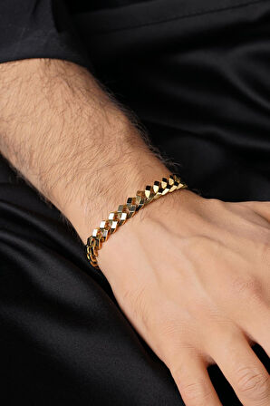 14 Ayar Altın Piramit Gurmet Zincir Erkek Bileklik