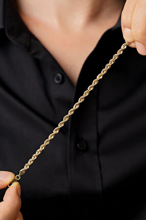 14 Ayar Altın Burgu Halat Zincir Erkek Bileklik 4.40 mm