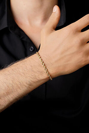 14 Ayar Altın Burgu Halat Zincir Erkek Bileklik 4.40 mm