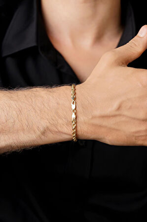 14 Ayar Altın Burgu Halat Zincir Erkek Bileklik 4.40 mm