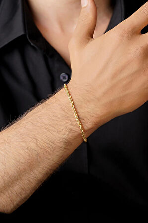 14 Ayar Altın Burgu Halat Zincir Erkek Bileklik 2.65 mm