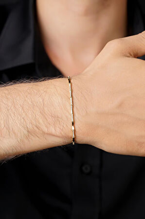 14 Ayar Altın Taşlı Kemik Desenli Erkek Bileklik