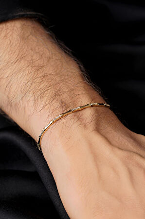 14 Ayar Altın Taşlı Kemik Desenli Erkek Bileklik