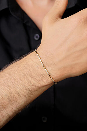 14 Ayar Altın Taşlı Kemik Desenli Erkek Bileklik