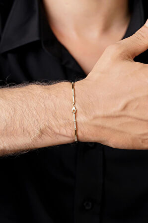 14 Ayar Altın Taşlı Kemik Desenli Erkek Bileklik