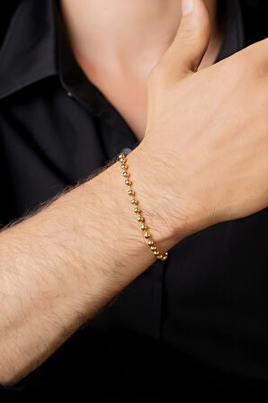 14 Ayar Altın Sıralı Topcuklar Bileklik Erkek