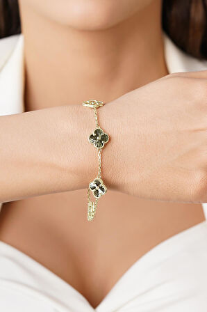 14 Ayar Altın 5 Sıralı Şans Yoncası Bileklik