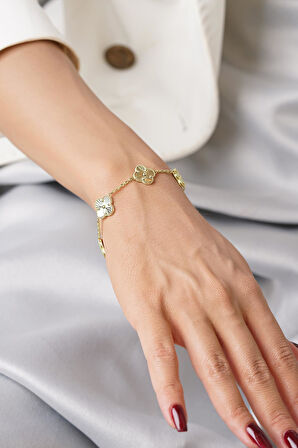 14 Ayar Altın 5 Sıralı Şans Yoncası Bileklik