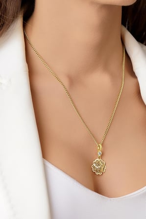 14 Ayar Altın Gurmet Zincirde Gül Motifli Telkari Kolye
