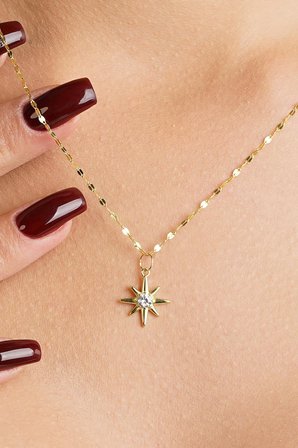 14 Ayar Altın Polaris Aynalı Zincir Kolye