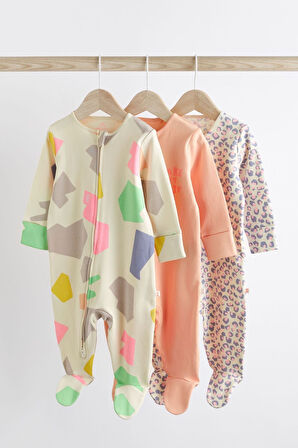 Next Baby Nexrt Baby % 100 Pamuklu Renk Bloklu 3’lü Tulum Set