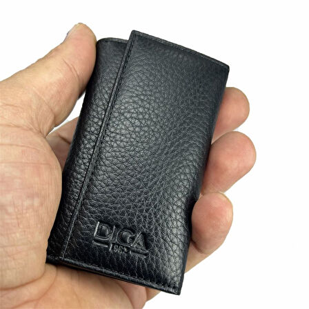 Hakiki Deri Organizer Dikey Avuçiçi Anahtarlık Siyah