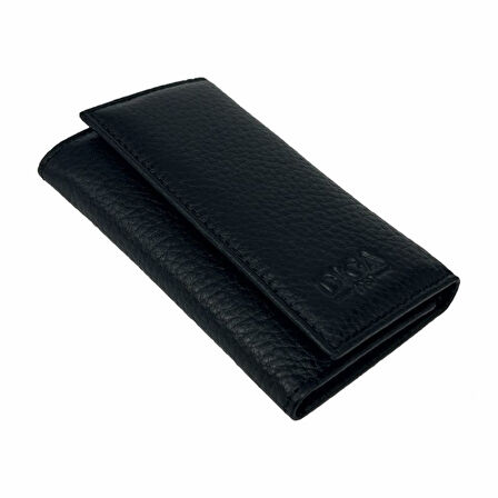 Hakiki Deri Organizer Dikey Avuçiçi Anahtarlık Siyah