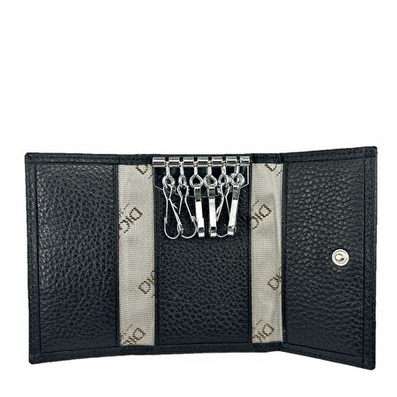 Hakiki Deri Organizer Dikey Avuçiçi Anahtarlık Siyah