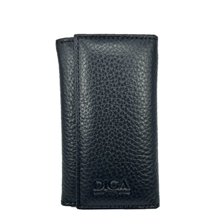 Hakiki Deri Organizer Dikey Avuçiçi Anahtarlık Siyah