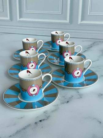 Türk Kahve Fincanı Bird Blue 6 Kişilik 12 Parça