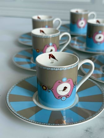 Türk Kahve Fincanı Bird Blue 6 Kişilik 12 Parça