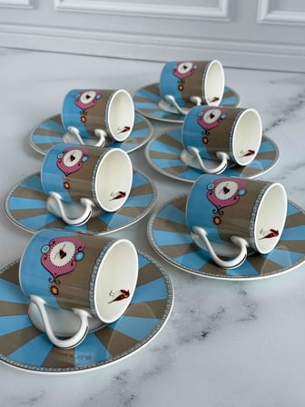 Türk Kahve Fincanı Bird Blue 6 Kişilik 12 Parça