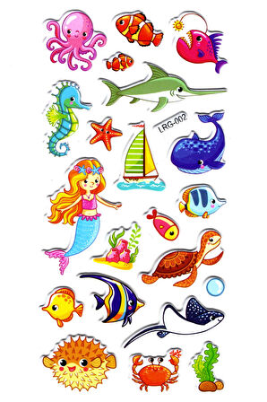Sticker Kabartmalı Stiker Defter Planlayıcı Etiket (Lrg002)-17x9 cm- Denizkızı Balık