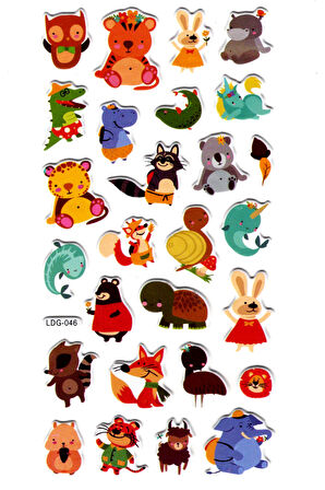 Sticker Kabartmalı Stiker Defter Planlayıcı Etiket (Ldg046)-17x9 cm- Şirin Hayvanlar
