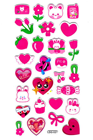 Sticker Kabartmalı Stiker Defter, Planlayıcı Etiket (Ldg021)-17x9 cm- Kalp Tavşan