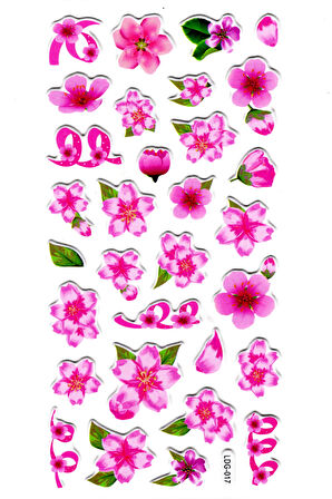 Sticker Kabartmalı Stiker Defter, Planlayıcı Etiket (Ldg017)-17x9 cm - Pembe Çiçekler