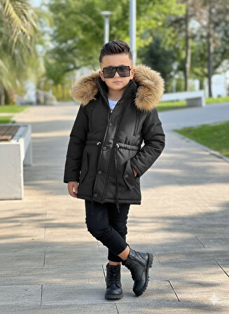 MODAVALS ERKEK ÇOCUK GARSON BEDEN İTHAL TAK ÇIKAR KÜRKLÜ CEPLİ FERMUARLI DÜĞMELİ BONDİT KUMAŞ KIŞLIK MONT-SİYAH 851247962