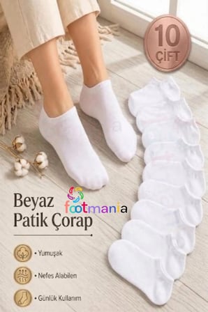 10'lu Beyaz Kısa Patik Bilek Çorap Pamuklu (Extra Soft)