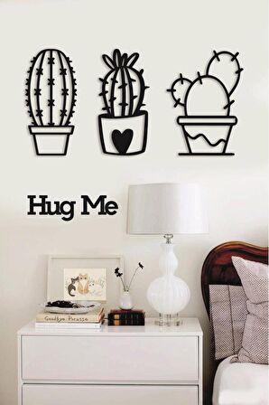 Kaktüs Duvar Dekoru + Hug Me 3 lü Kaktüs Duvar Süsü Kaktüs Tablosu
