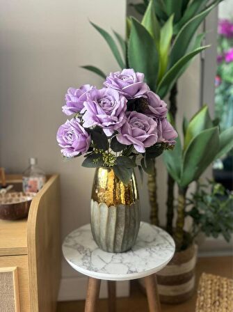 Yapay Çiçek 7li Gül Demeti 40*30cm 1.Kalite Büyükboy SOFT LİLA