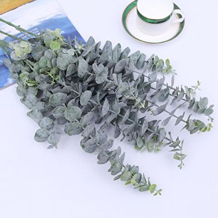 3lü Set Yapay Çiçek Pastel Yeşil Okaliptus 3Dallı Uzun Dal 76cm Eucalyptus