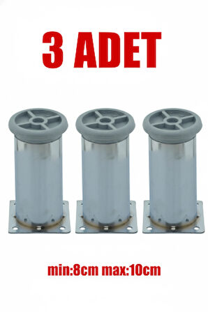 LUDIA Metal Ayarlanabilir 3 Adet Mobilya Ayağı Metal Tablalı 8cm