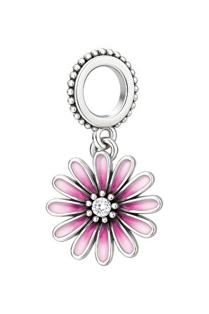 Pembe Mor Papatya Charm | 925 Ayar Gümüş