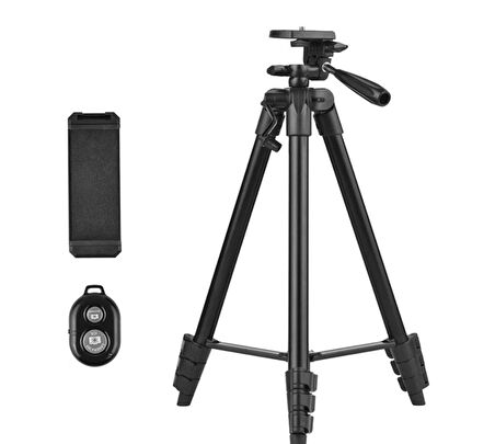 3120A 106 cm Siyah Tripod  Profesyonel Fotoğraf Video Çekimi Tripod Kumandalı Telefon Tutucu