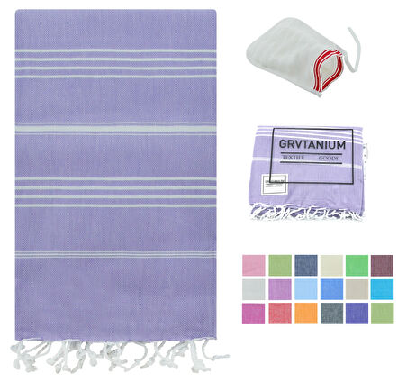 GRVTANIUM Lila %100 Pamuk 180x100cm Peştemal Püsküllü Banyo,Plaj,Hamam Havlusu Kese Hediyeli M2