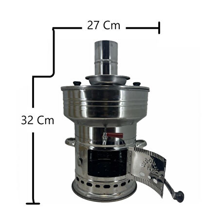 Paslanmaz 304 Çelik 7 litre Demlikli Semaver