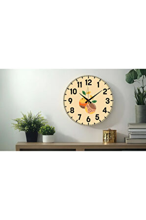 Dekoratif Türkçe Rakamlı UV Baskılı Duvar Saati (Sessiz) Akar Mekanizma 40CM Metal Akrep Yelkovan