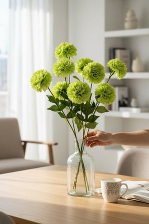 Yapay Çiçek Kasımpatı YEŞİL Uzun Dal 3 Çiçekli 77Cm