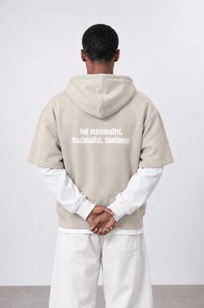 Erkek Not Minimalist Baskılı Double Sleeve Oversize Zip Bej