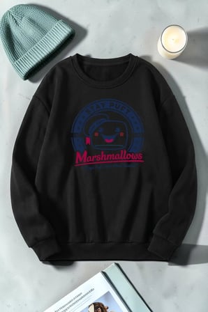Unisex Sevimli Marshmalows Baskılı Bisiklet Yaka Sweatshirt